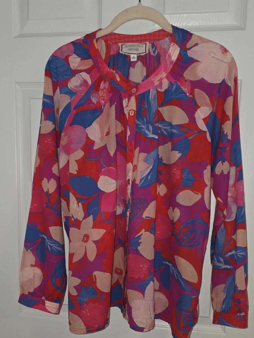 JOHNNY WAS Floral Button-Front Blouse in Red, Pink & Blue